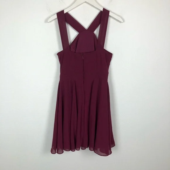 Lulus Chiffon Mini Skater Dress Burgundy Size Small Cocktail Fit & Flare - Picture 7 of 8